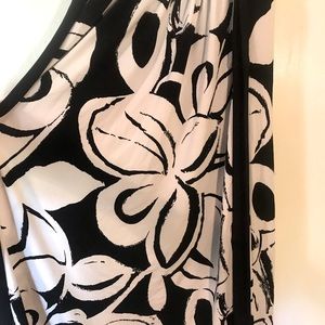 Black and white abstract floral print, flutter sleeve v-neck dress.